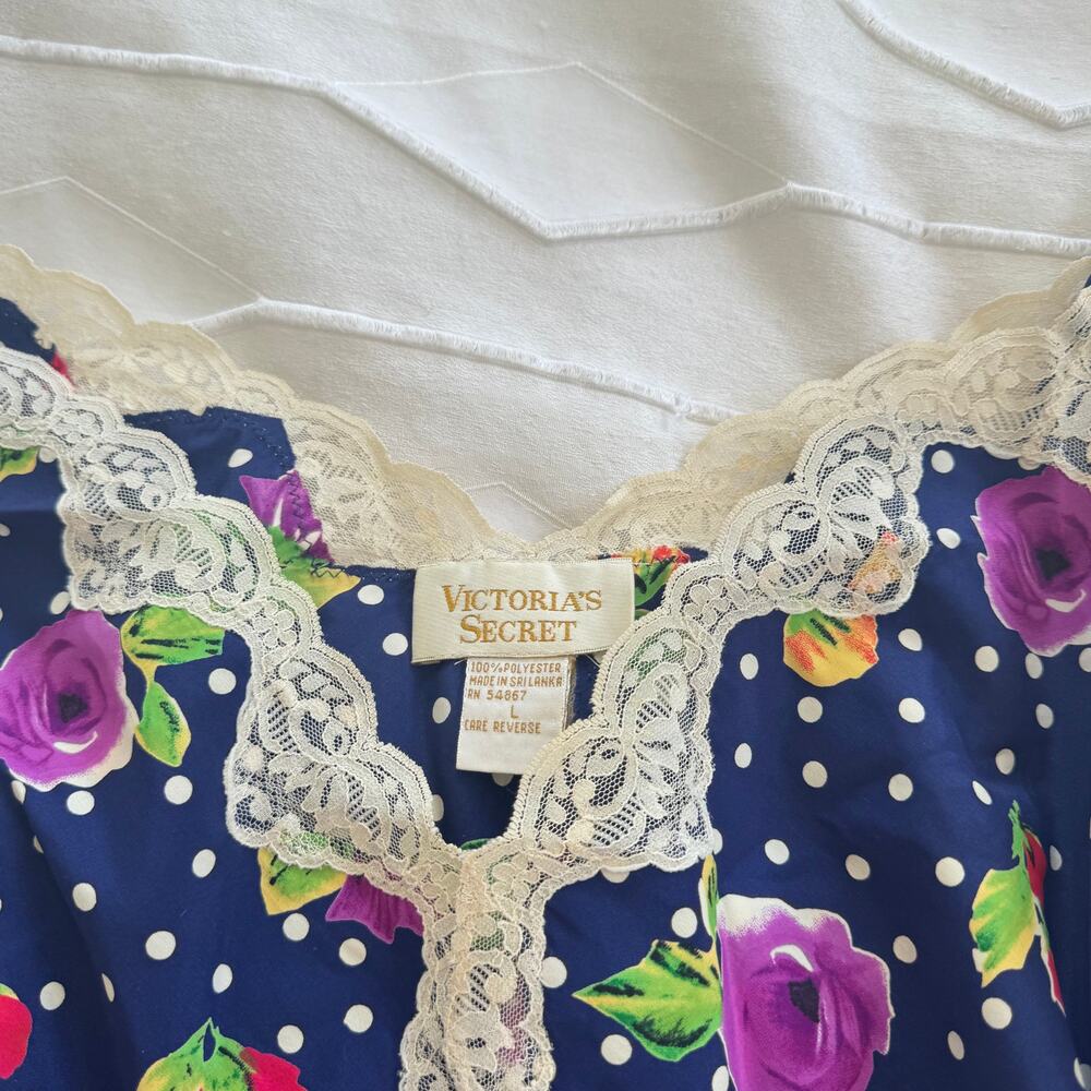 Vintage Victoria's Secret Gold Label Floral Polka Dot Print Cami Slip Size L - Picture 2 of 4